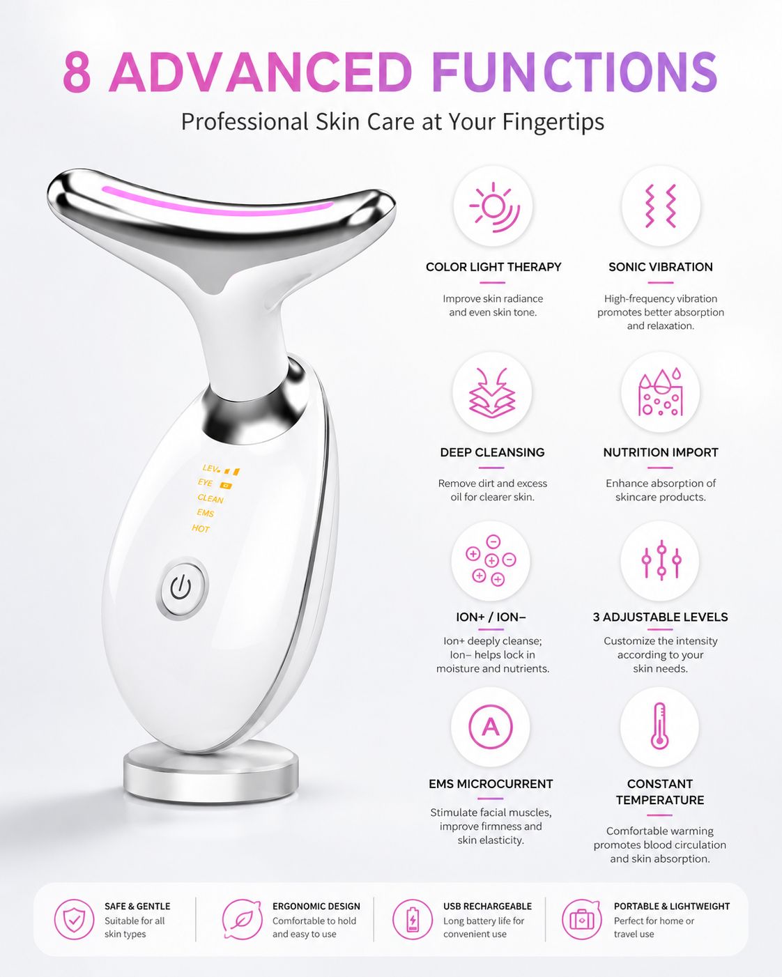 EMS RED LIGHT THERAPY FACE NECK LIFT WRINKLE REMOVER TIGHTEN MASSAGER